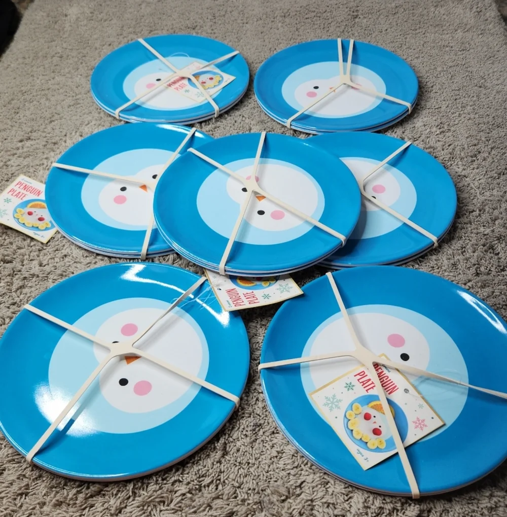 Lot of 14 Plates - Penguin/Red Bow Melamine - BPA Free - Target & Threshold